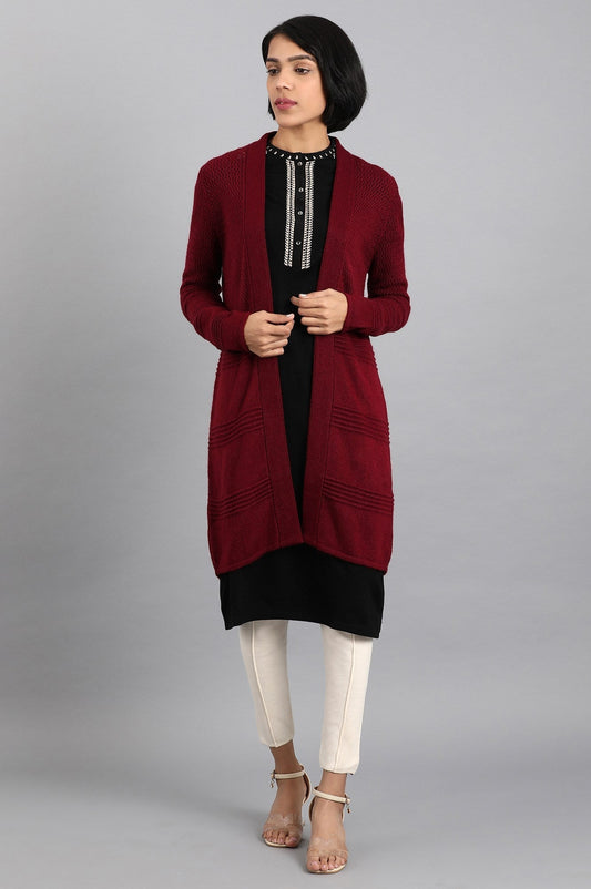 W for Woman Maroon Knitted Cardigan