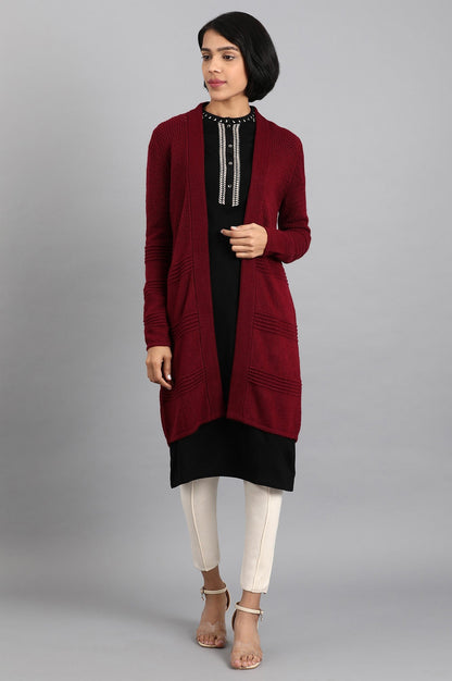 W for Woman Maroon Knitted Cardigan