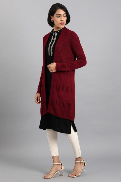 W for Woman Maroon Knitted Cardigan