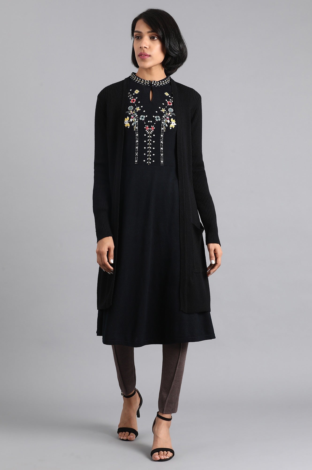 W for Woman Black Ribbed Cardigan