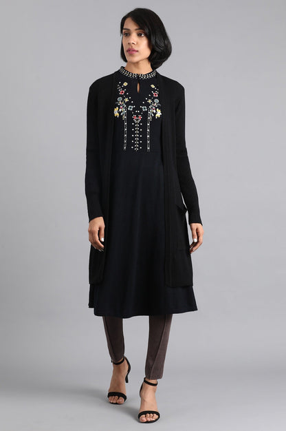 W for Woman Black Ribbed Cardigan