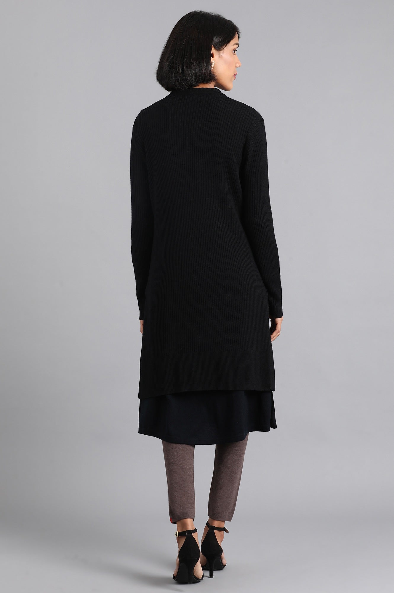 W for Woman Black Ribbed Cardigan