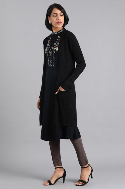 W for Woman Black Ribbed Cardigan