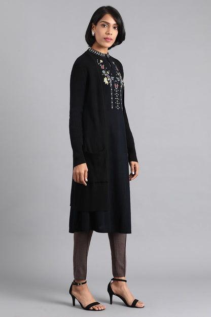 W for Woman Black Ribbed Cardigan