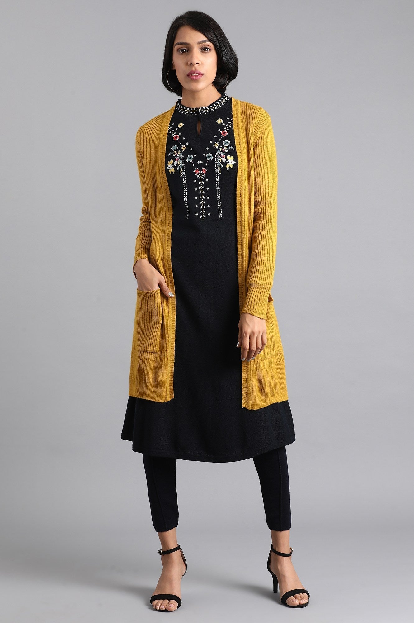 W for Woman Mustard Ribbed Cardigan