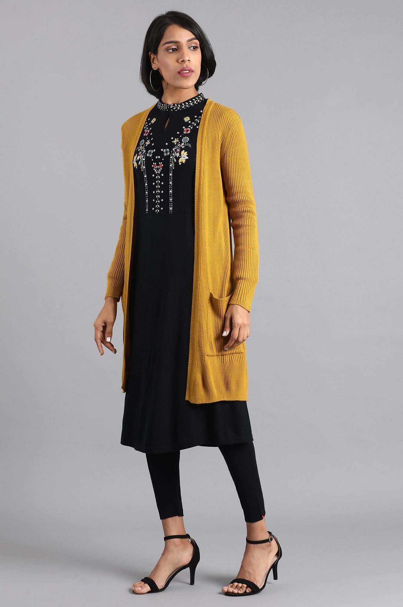 W for Woman Mustard Ribbed Cardigan