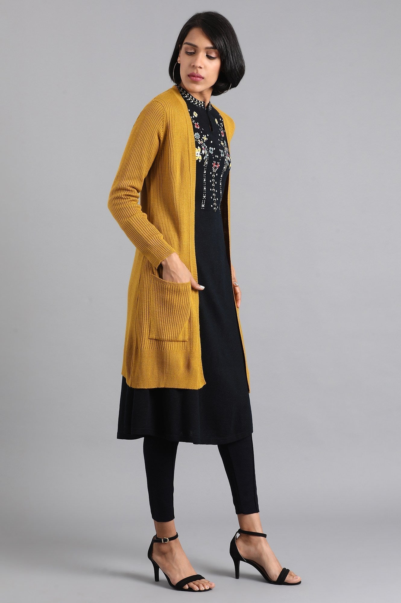 W for Woman Mustard Ribbed Cardigan