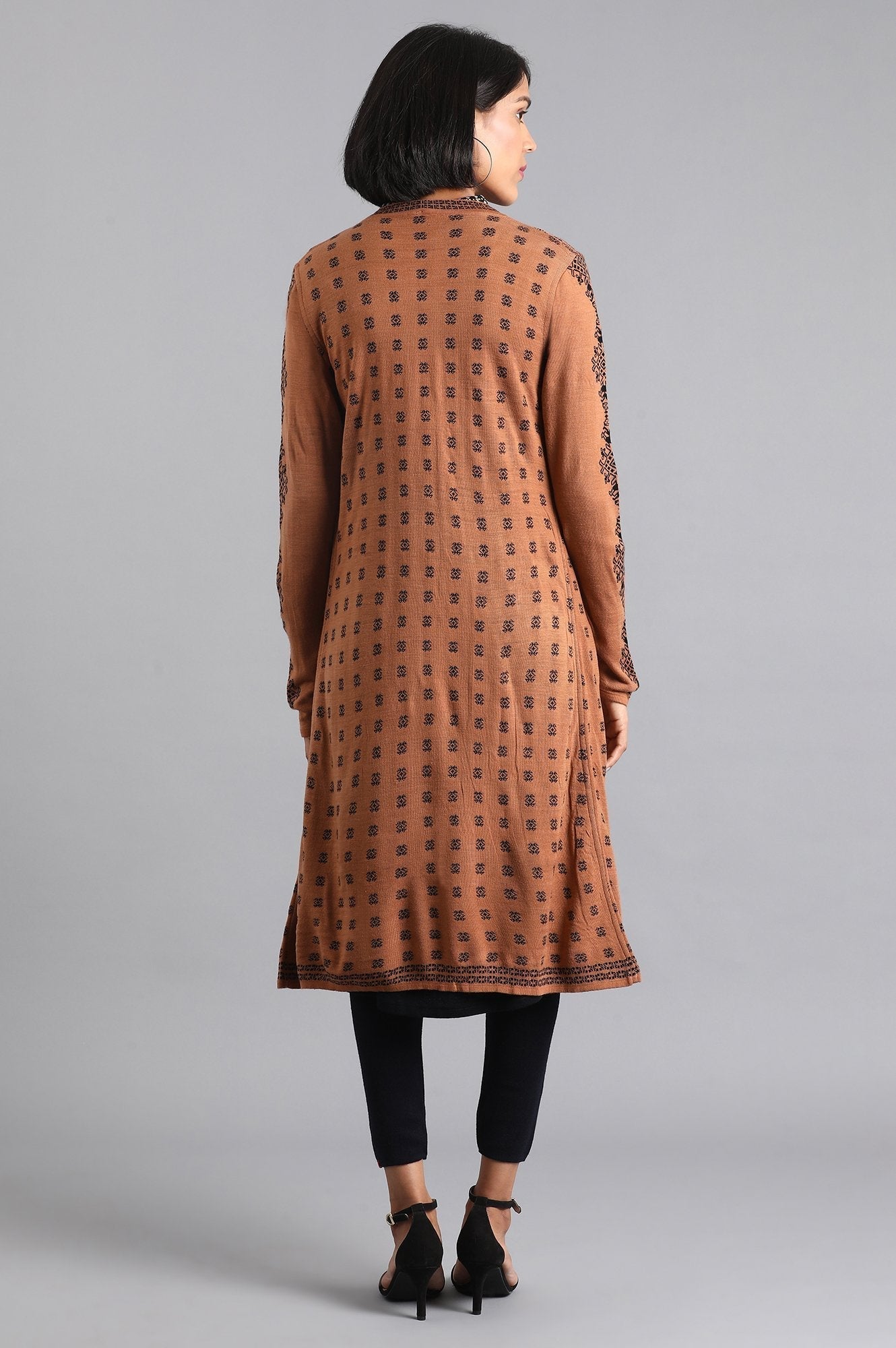 W for Woman Brown Jacquard Reversible Cardigan
