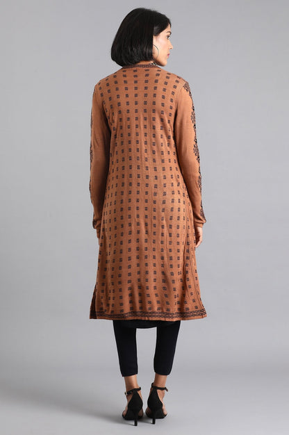 W for Woman Brown Jacquard Reversible Cardigan