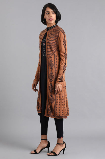 W for Woman Brown Jacquard Reversible Cardigan