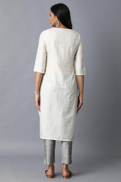 W for Woman White Glitter Print kurta with Zari Embroidery