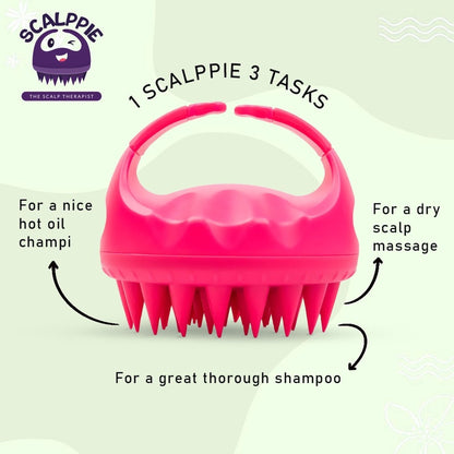 Scalppie Silicon Hair Scalp Massager & Shampoo Brush Scrub For Hair Growth & Anti Dandruff - Pink
