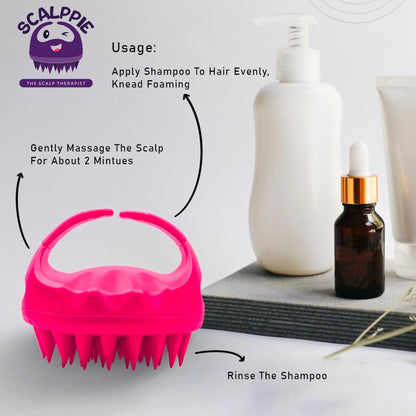 Scalppie Silicon Hair Scalp Massager & Shampoo Brush Scrub For Hair Growth & Anti Dandruff - Pink
