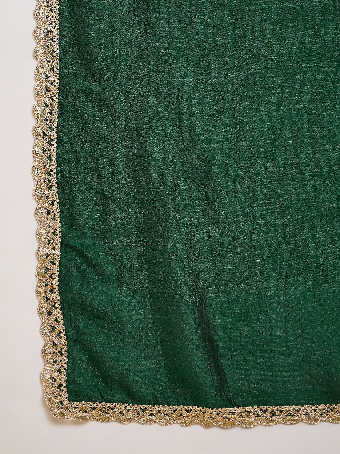 The52 Women's Beautiful Embroidery Work Vichitra Silk Fabric Flared Kurta Pant and Dupatta Set-Green