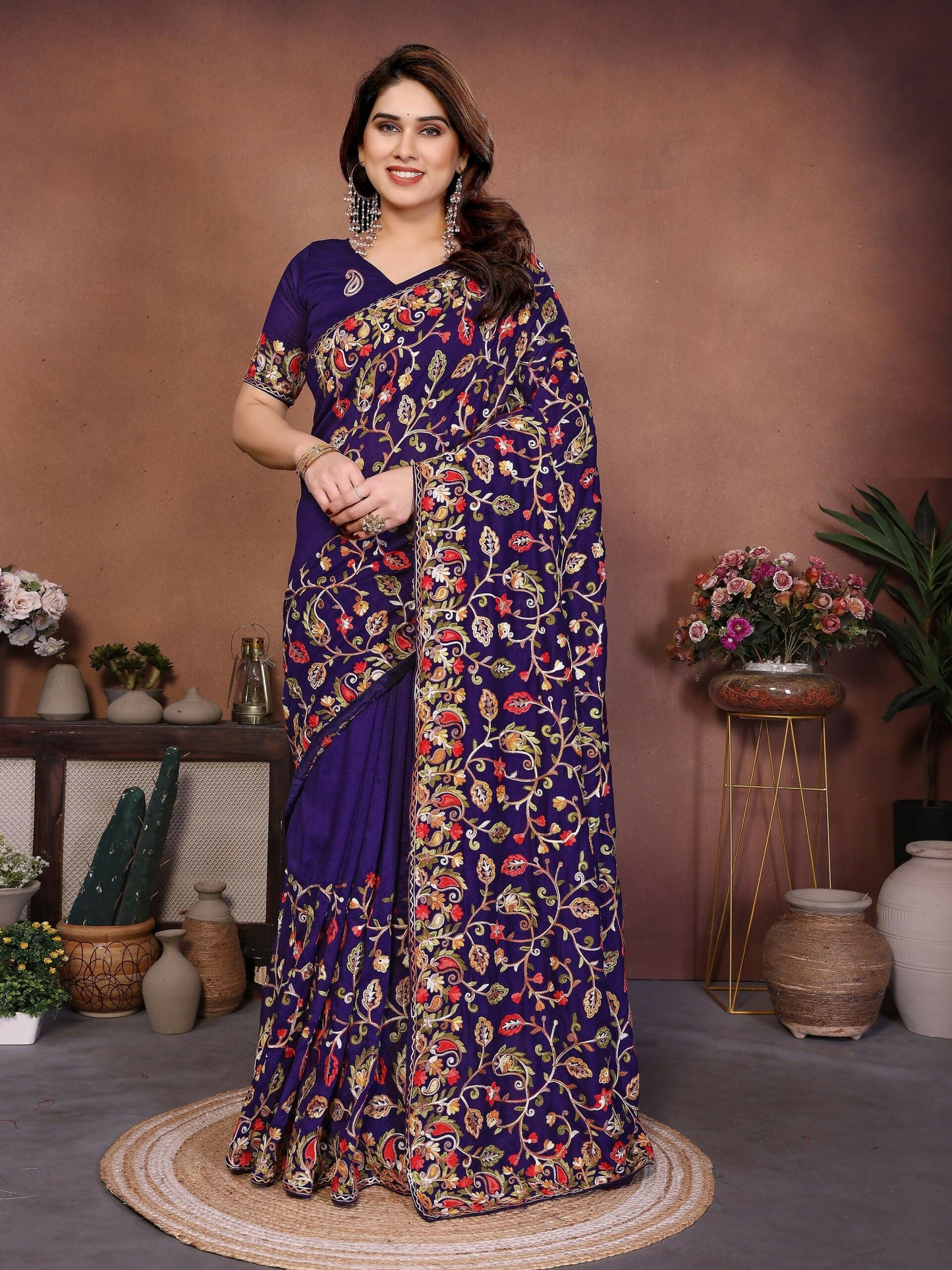 Teeya Creation New Latest Party Wear Lucknowi Soft Silk Saree-Purple