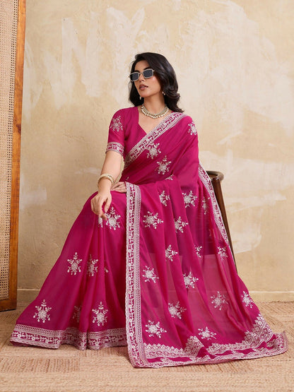 Teeya Creation Womens New Latest Party Wear Soft Georgette Saree-Pink