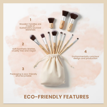 Bronson Professional Bamboo Makeup Brush Set - 11 Pcs