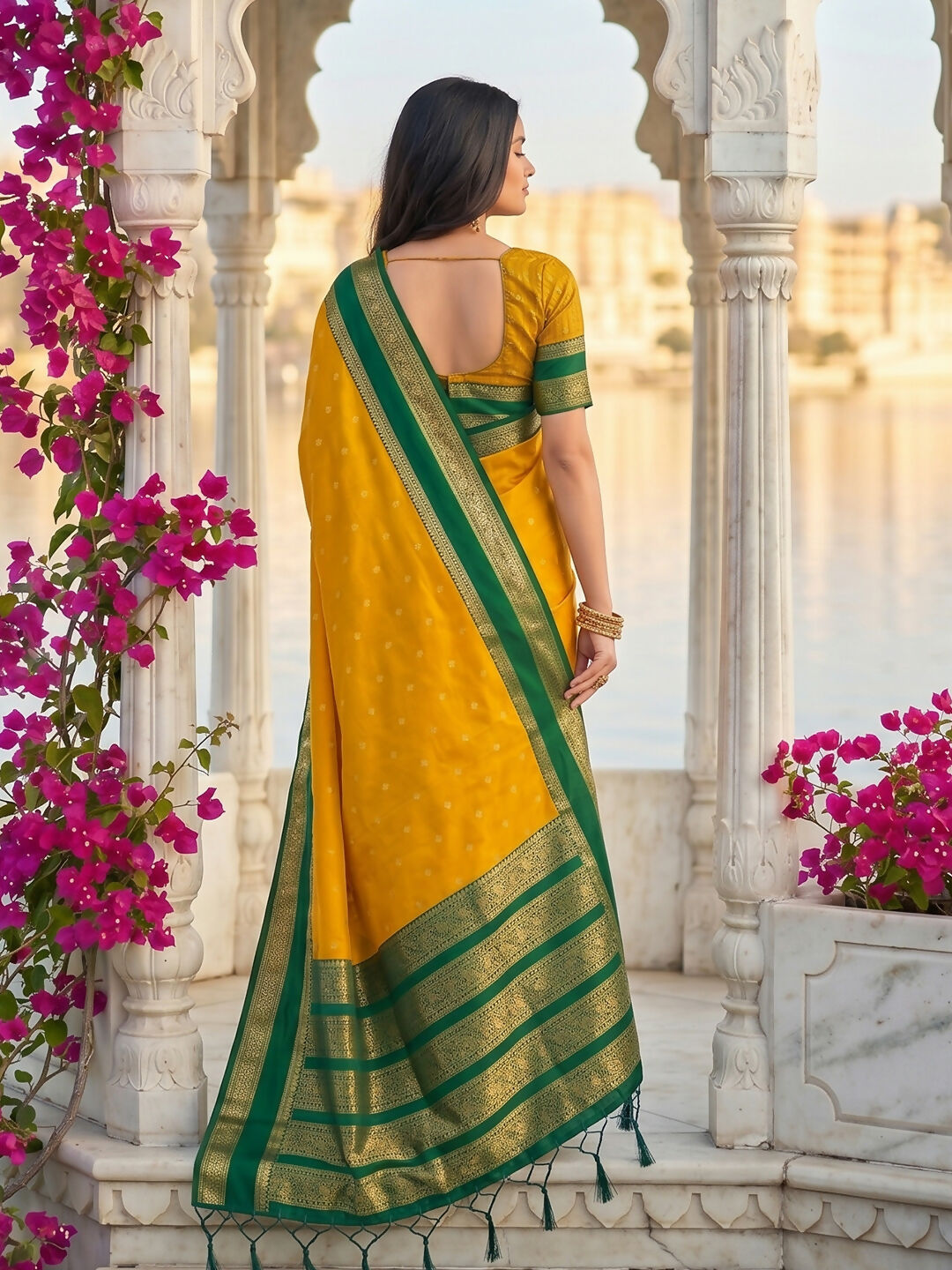Shree Shyam Fashion Yellow Silk Blend Saree