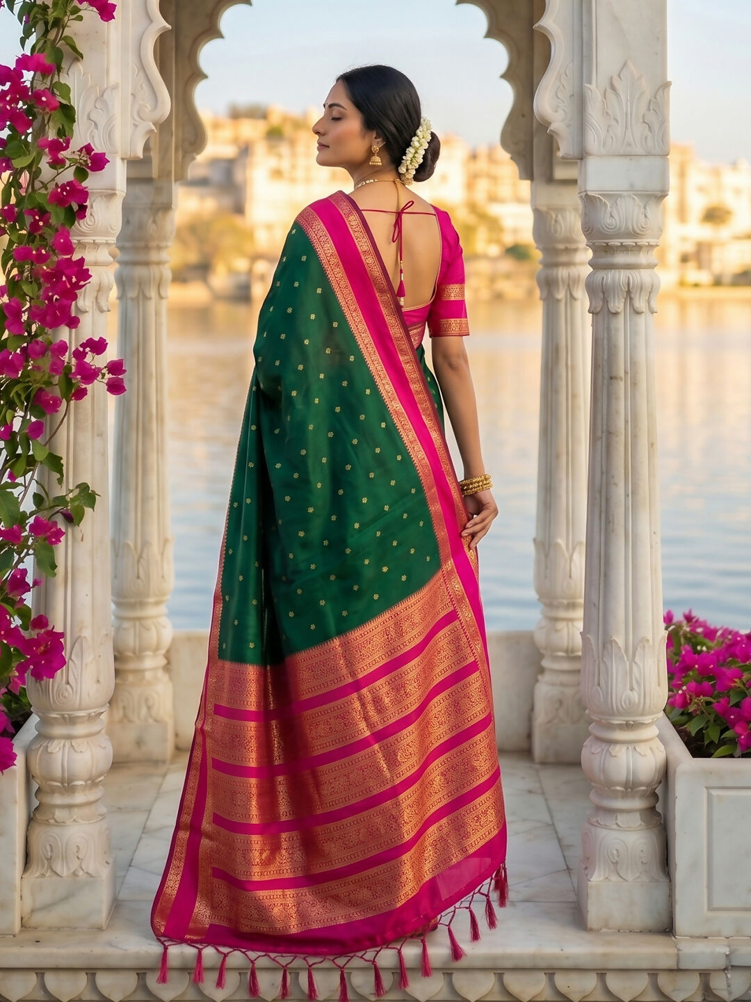 Shree Shyam Fashion Dark Green Silk Blend Saree
