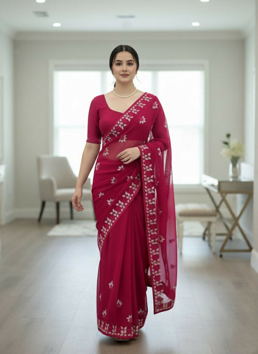 Teeya Creation Womens Latest Stylish Party Wear Soft Net Saree-Pink