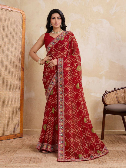 Teeya Creation Womens Stylish Simply Wedding Wear Georgette Saree-Orange
