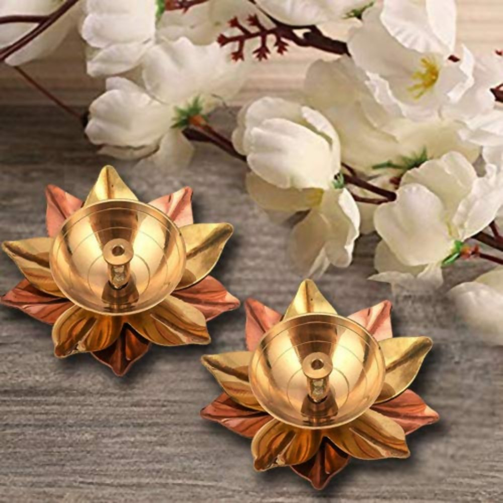CraftVatika Lotus Shape Decorative Brass Akhand Diya Sets