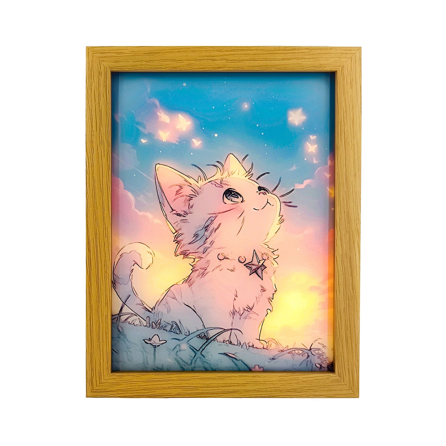 Cute Kitten Cat Looking at Sky Light Photo Frame Decoration | LED Glowing Art Frame | Light Shadow Effect | 22.5X17.5 |