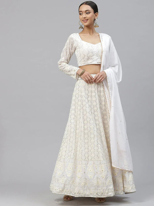 Tulsi Art Impressive White Sequins Bridesmaid Monochrome Lehenga Choli