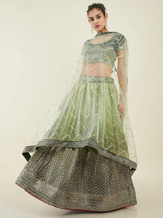 Tulsi Art Fascinating Green Sequins Art Silk Mehendi Wear Lehenga Choli