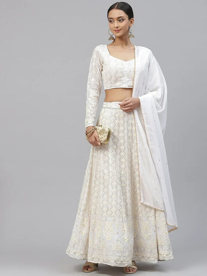 Tulsi Art Impressive White Sequins Bridesmaid Monochrome Lehenga Choli