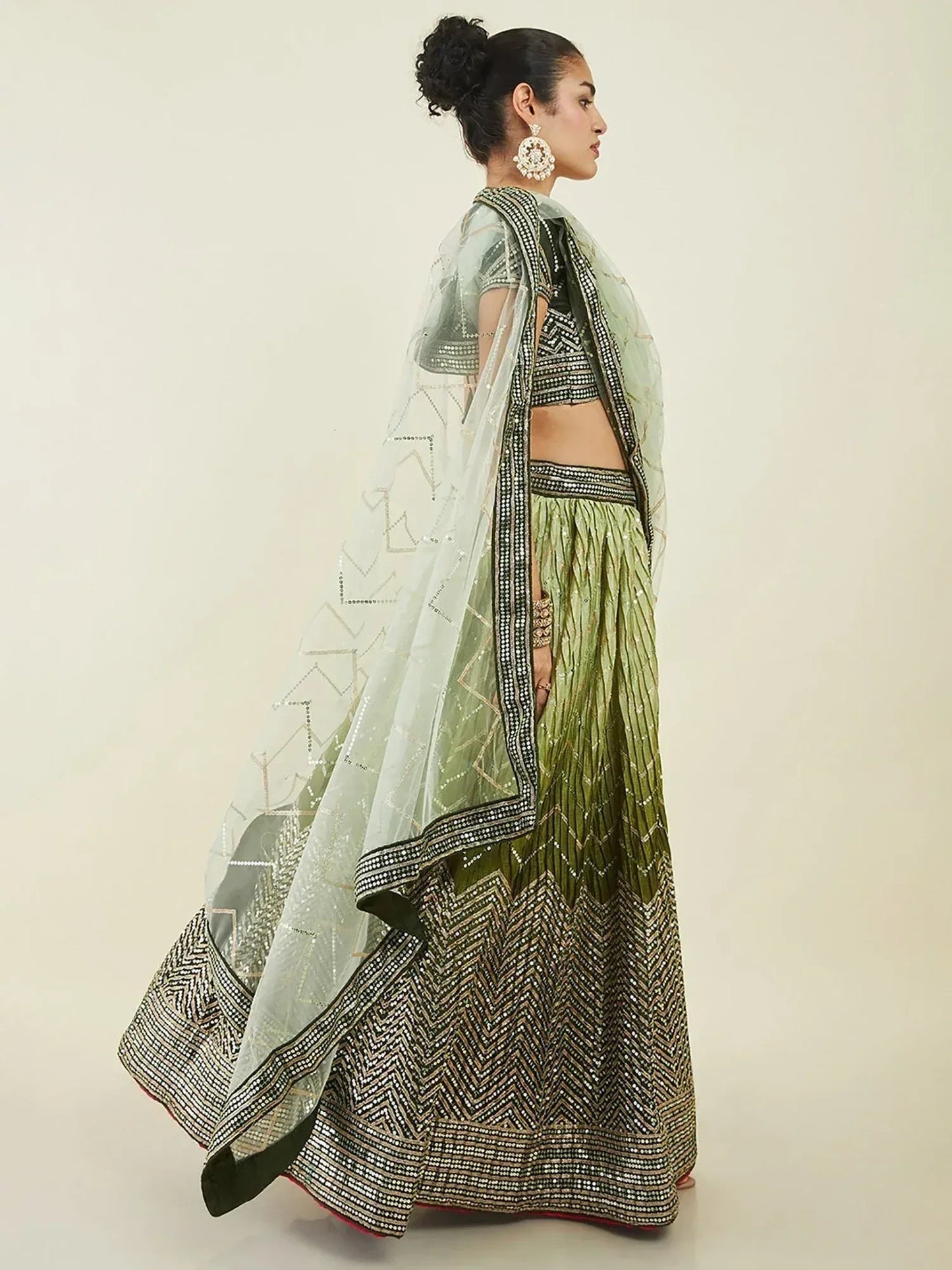 Tulsi Art Fascinating Green Sequins Art Silk Mehendi Wear Lehenga Choli
