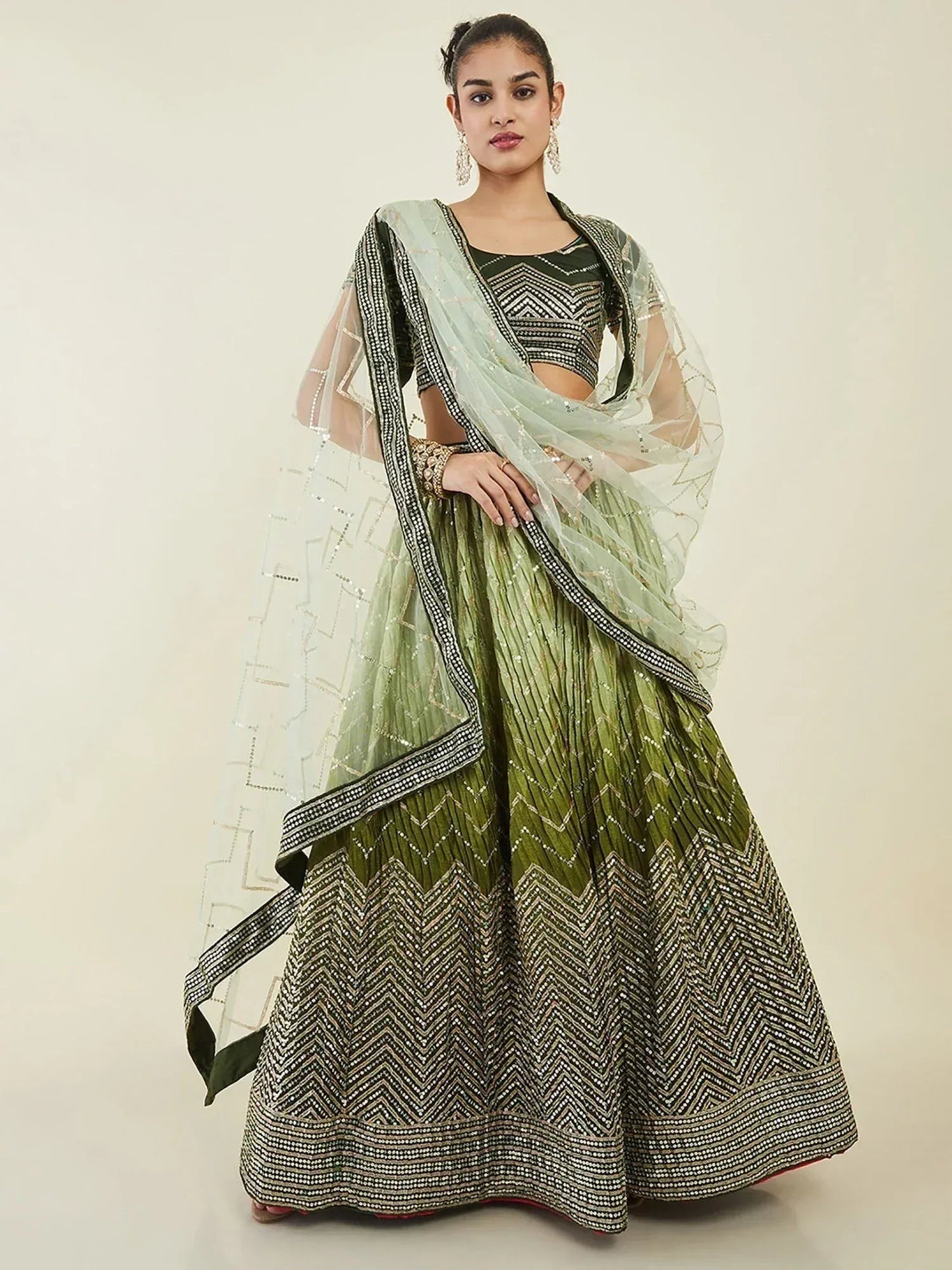 Tulsi Art Fascinating Green Sequins Art Silk Mehendi Wear Lehenga Choli