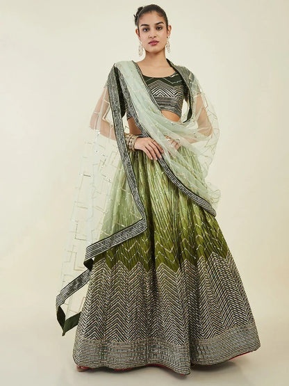 Tulsi Art Fascinating Green Sequins Art Silk Mehendi Wear Lehenga Choli