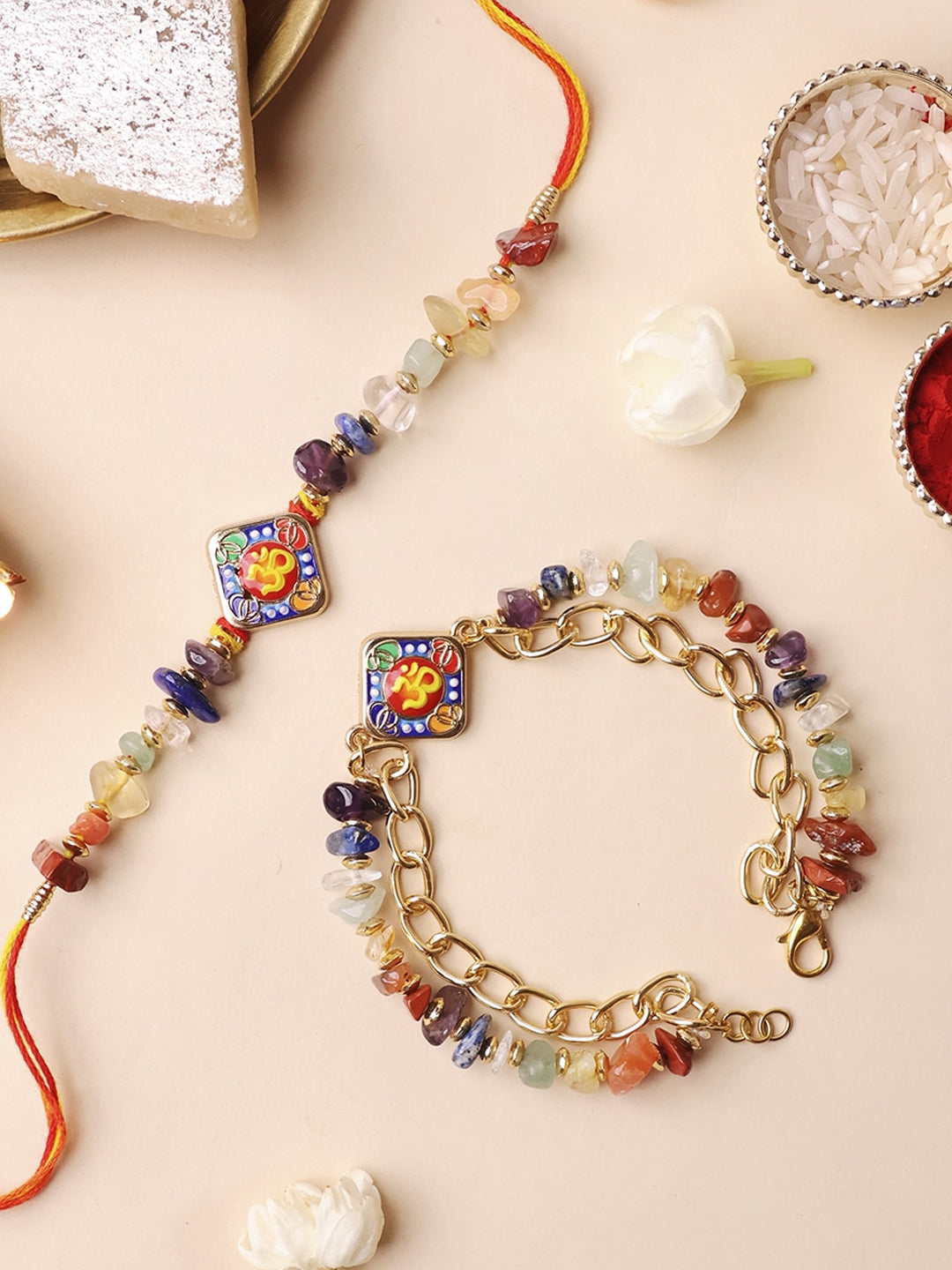 7 Chakra Square Om Chips Rakhi