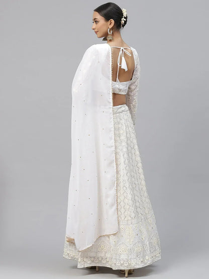 Tulsi Art Impressive White Sequins Bridesmaid Monochrome Lehenga Choli