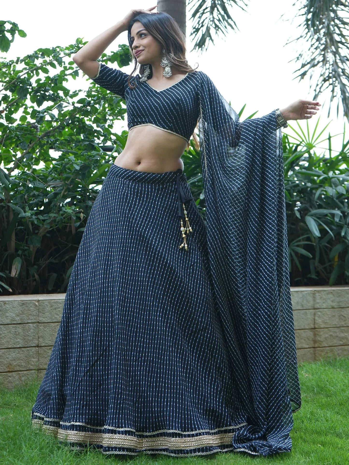 Tulsi Art Engaging Black Leheriya Print Georgette Reception Wear Lehenga Choli