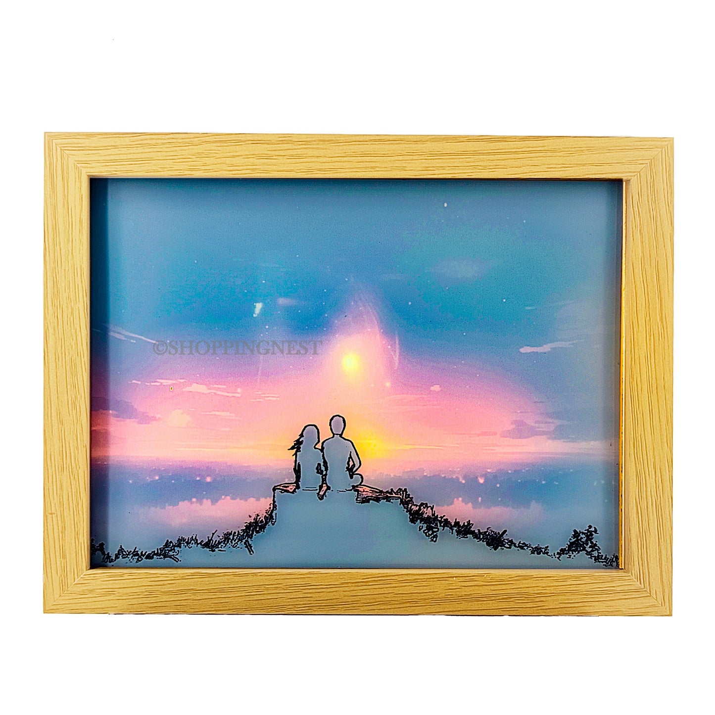 Couple Watching Sunset Light Photo Frame Decoration | LED Glowing Photo Frame | 22.5 x 17.5 Cms |
