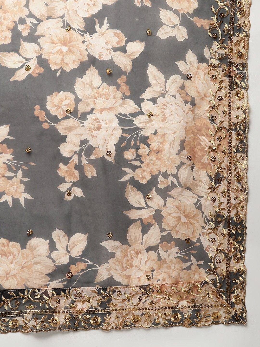 Tulsi Art Black & Beige Embellished Sequinned Semi-Stitched Lehenga & Unstitched Blouse