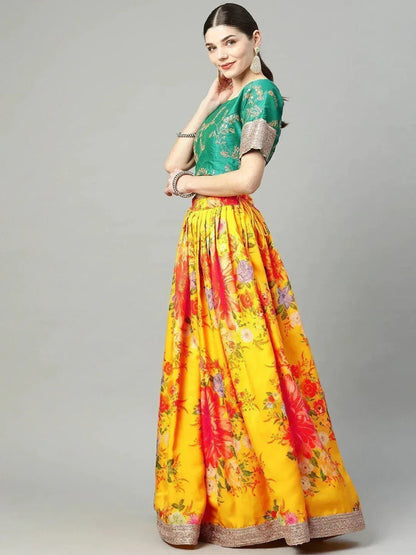 Tulsi Art Mustard Yellow Semi-Stitched Myntra Lehenga & Unstitched Blouse With Dupatta