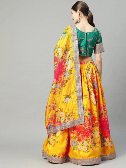 Tulsi Art Mustard Yellow Semi-Stitched Myntra Lehenga & Unstitched Blouse With Dupatta