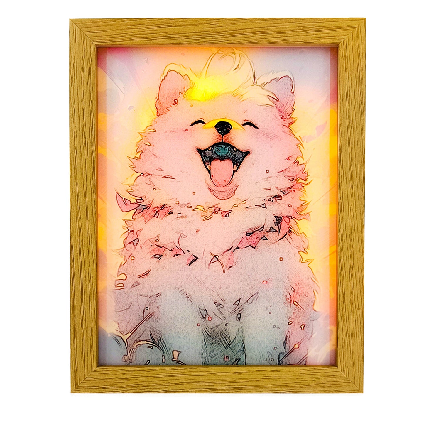 Cute Furry Happy Smiling Dog Light Photo Frame Decoration | LED Glowing Photo Frame | 22.5 x 17.5 Cms |