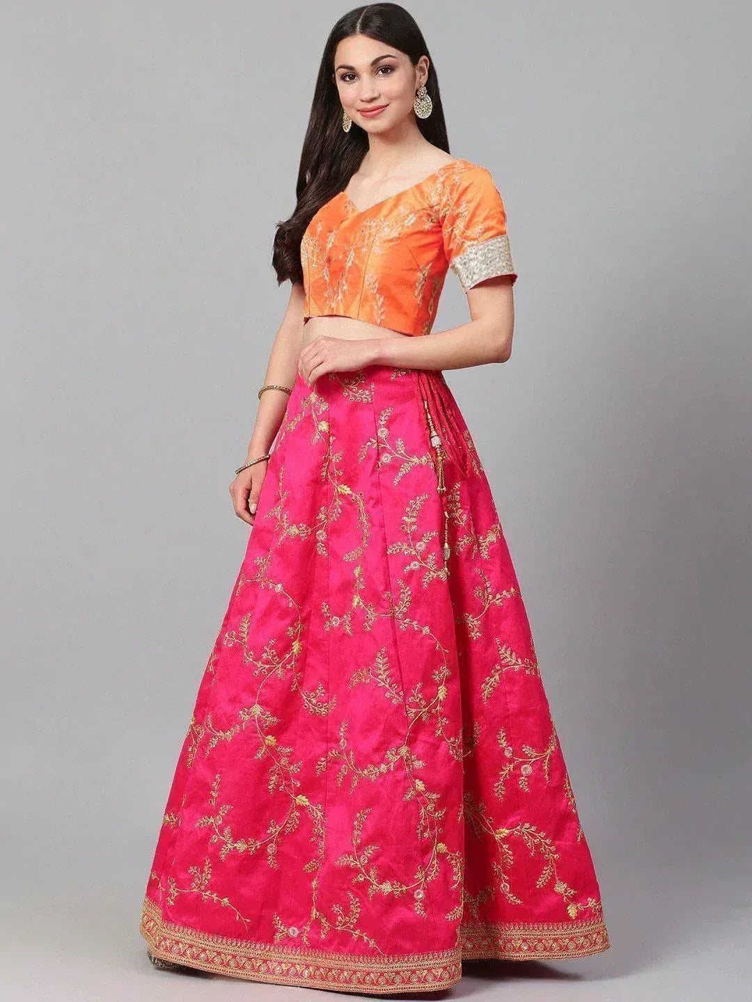 Tulsi Art Pink Embroidered Mulberry Bridal Lehenga Choli With Printed Green Dupatta
