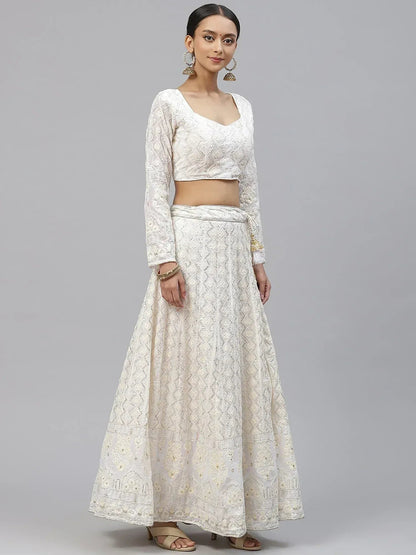 Tulsi Art Impressive White Sequins Bridesmaid Monochrome Lehenga Choli