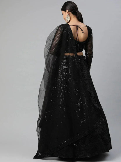 Tulsi Art Black Embroidered Sequinned Semi-Stitched Myntra Lehenga & Blouse With Dupatta