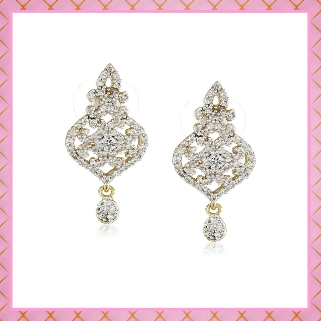 Estele Gold Plated American Diamond Luxurious Damask Drop Earrings for women