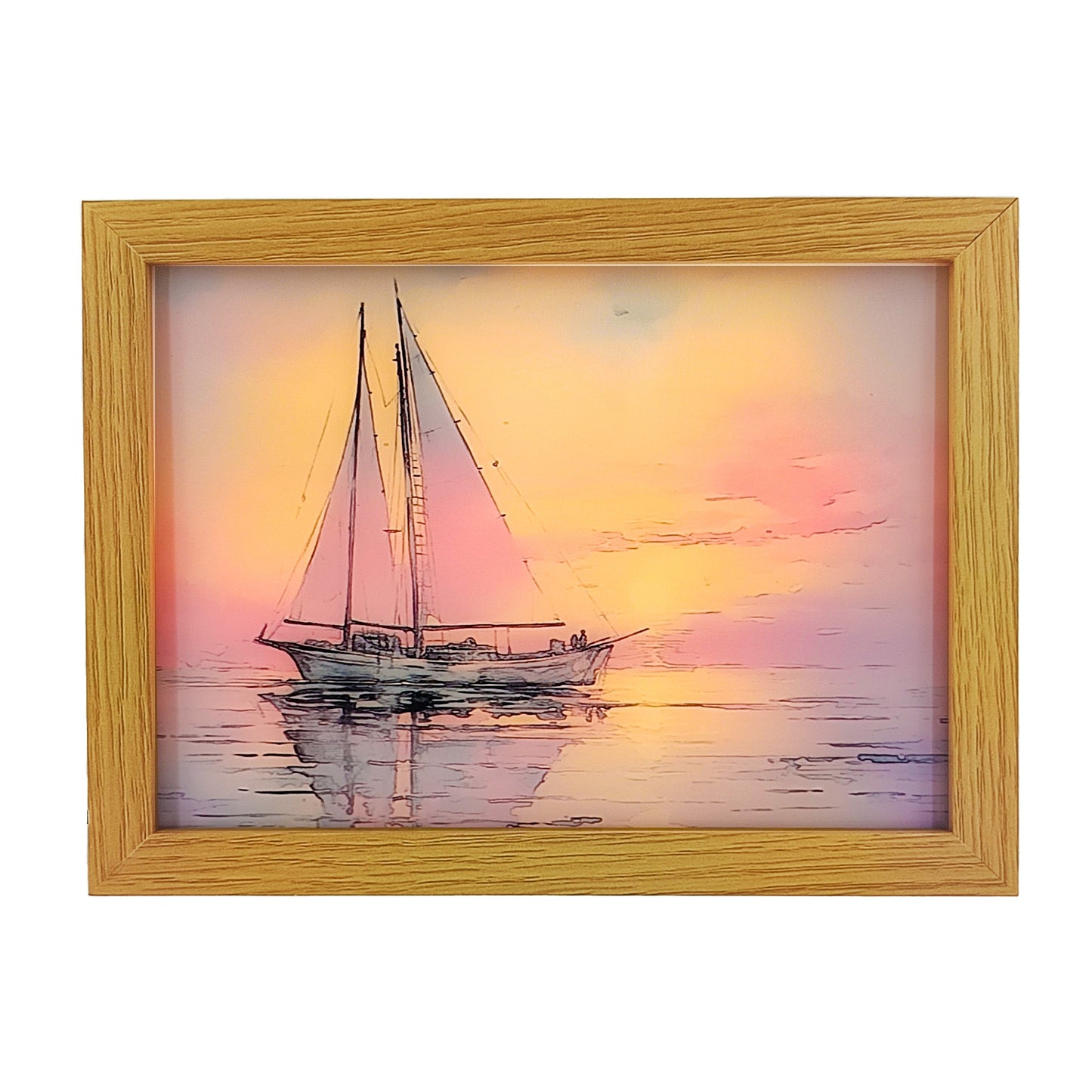 Ship With Setting Sun Light Photo Frame Decoration | LED Glowing Photo Frame| 22.5x17.5 Cms|