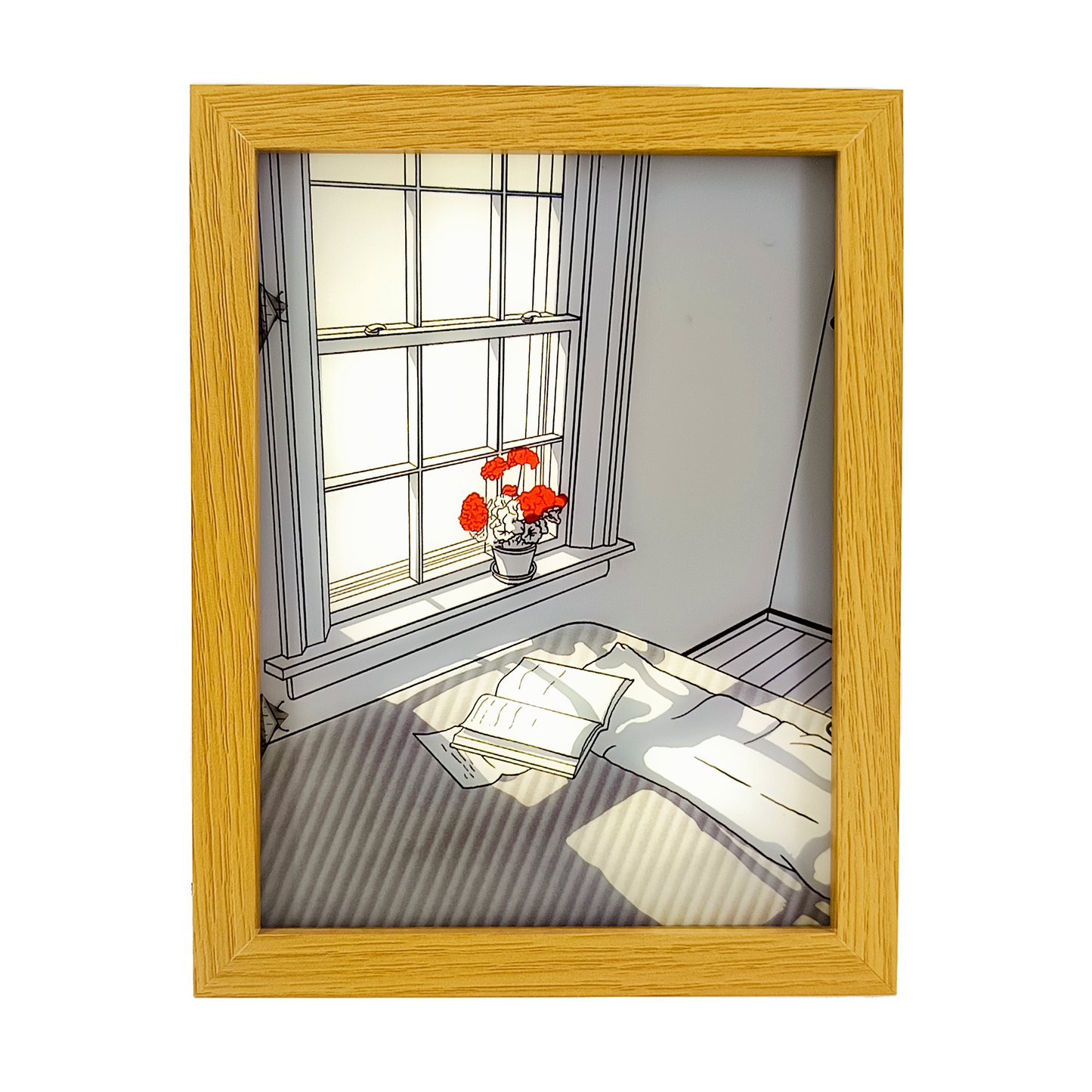 Rose in Sunlight Light Photo Frame Decoration | LED Glowing Art Frame | Light Shadow Art | 22.5 x 17.5 Cms|