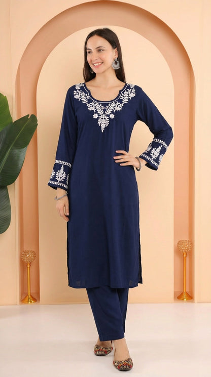 Gharana India Ishq Luxury Rayon 2Pc Navy Blue Chikankari Kurta Set