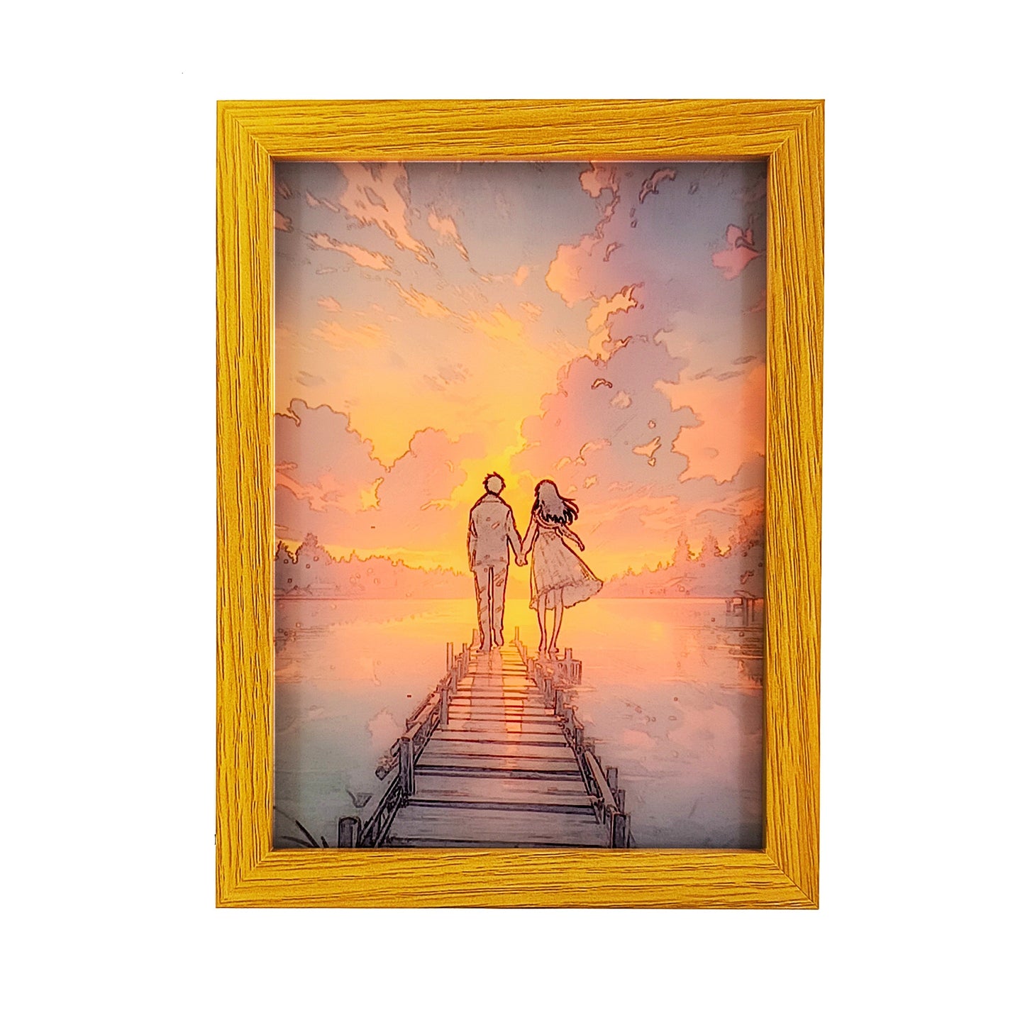 Couple Walking Into Sunset Light Photo Frame Decoration | LED Glowing Photo Frame | 22.5x17.5 Cms|