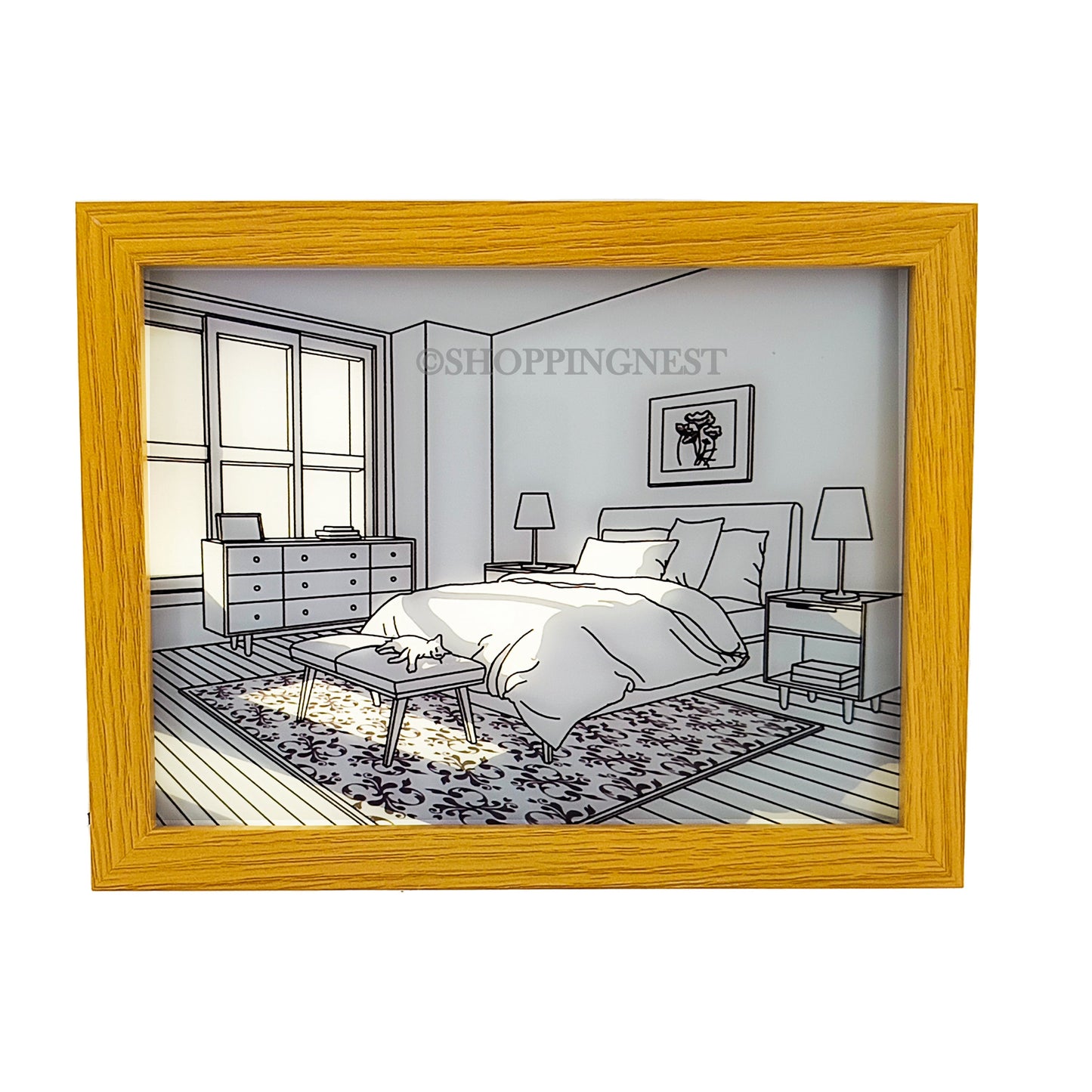 Ship with Setting Sun Light Photo Frame Decoration | LED Glowing Art Frame | 22.5x17.5 Cm |